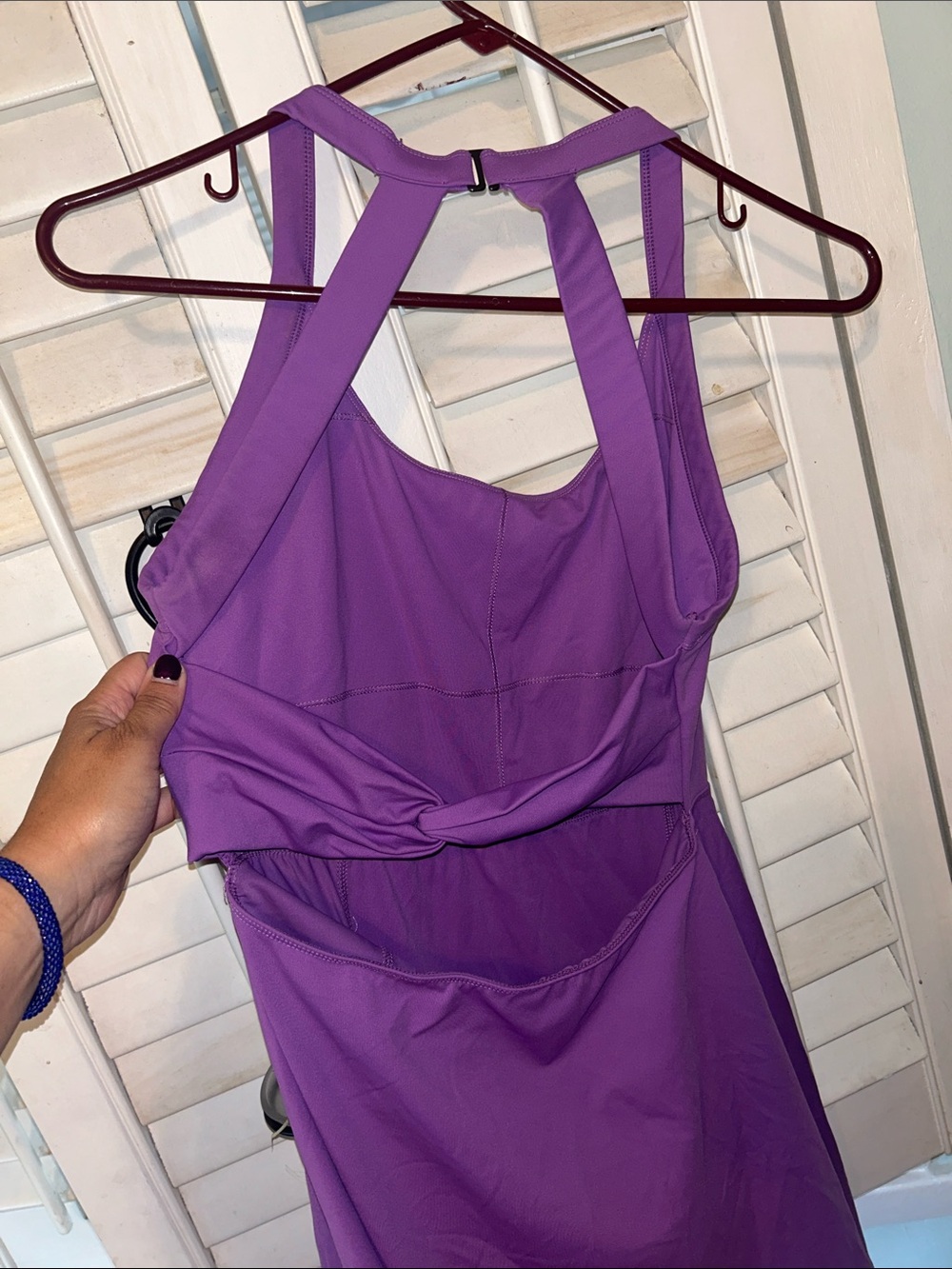 HALARA Backless Fit & Flare Dress in Plum - Picture 5 of 7